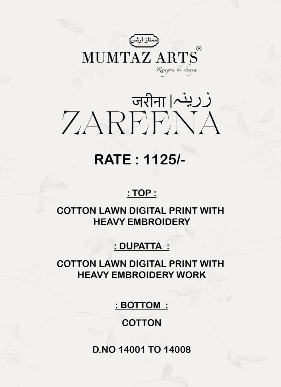 Mumtaz Zareena Fancy Wear Embroidered Designer Wholesale Printed Salwar Suits